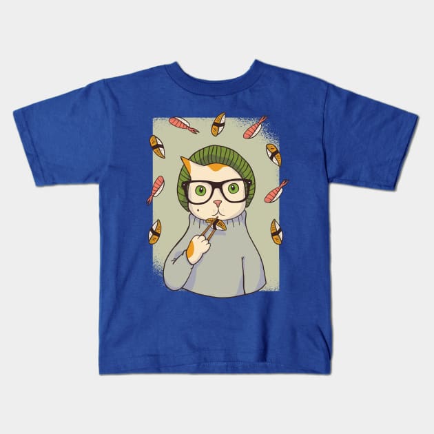 Hipster Cat Sushi Kids T-Shirt by HiFi Tees